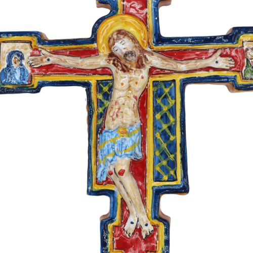 Korsfästning av San Benedetto i Ceramica Siciliana, dekorerad för hand, åtgärder h 33 cm ca. Mod BN -  2