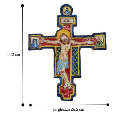 Crucifix z San Benedetto w Ceramica Siciliana, ozdobiony rękami, miary h 33 cm approx. Moduł BN - 