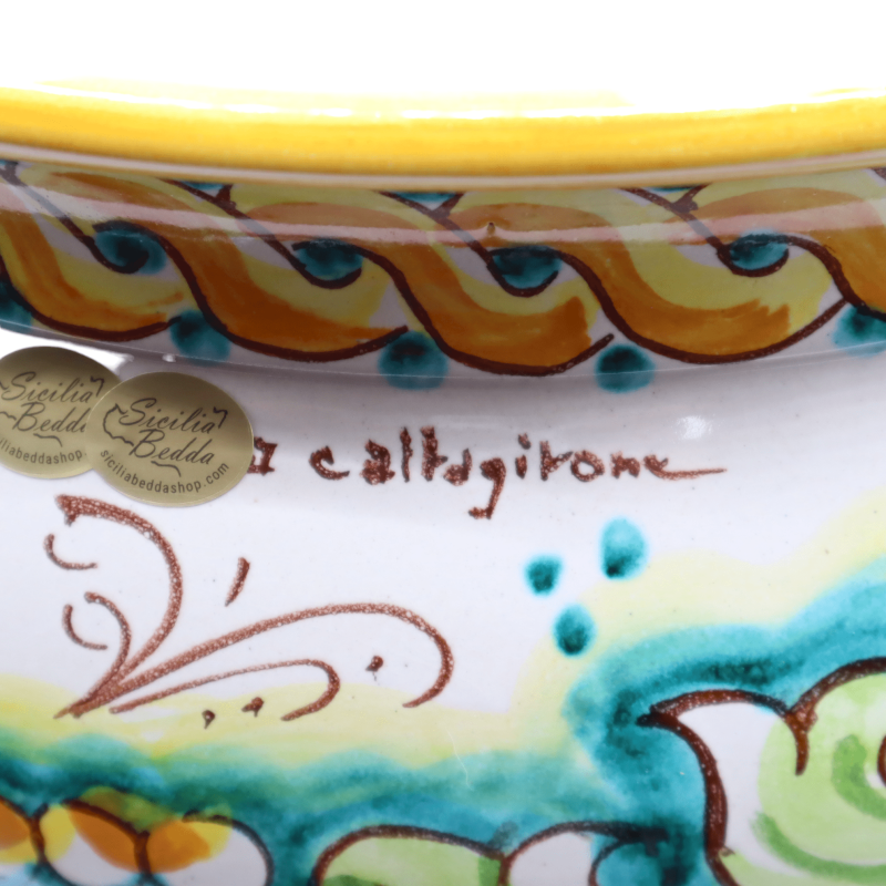 Cachepot, roślina ceramiczna Wase z Caltagirone, dekoracja barokowa z Sunflower, średnicy 40 cm. Mod BR. - 