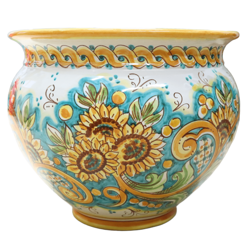 Cachepot, Ceramic Plant Vase van Caltagirone, Baroque decoratie met Sunflower, diameter 40 cm approx. Mod BR. - 