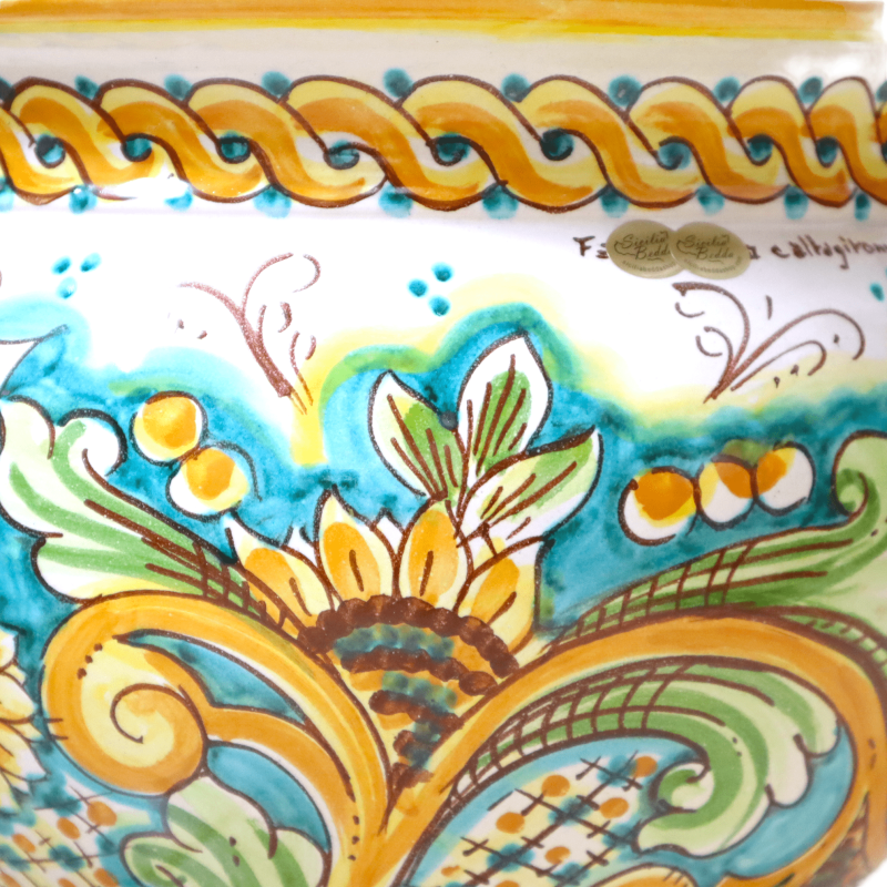Cachepot Vaso per piante in ceramica Caltagirone, decoro Barocco e girasole, con diverse opzioni dimensione (1Unità) - 