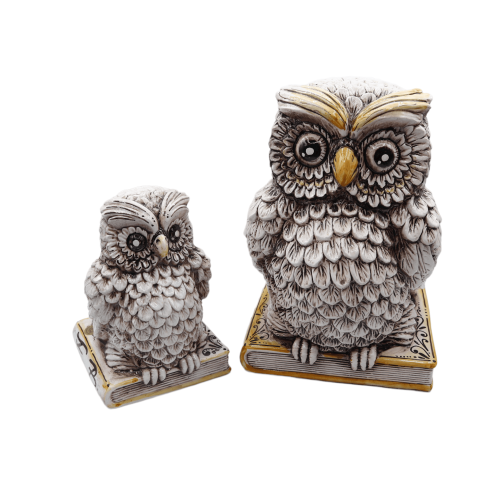Owl on Book, Caltagirone Ceramics, Antiqued White, in various Sizes, Mod BR - 