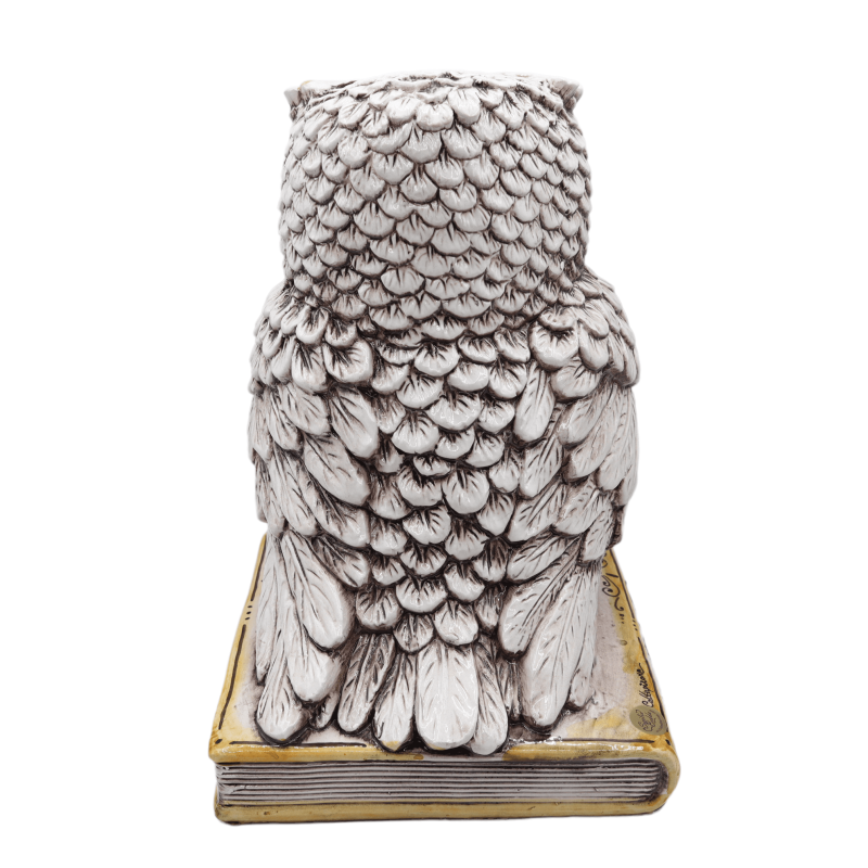 Gufo on Book, Ceramica di Caltagirone, Bianco Anticato, i olika storlekar, Mod BR - 
