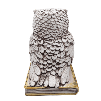 Gufo on Book, Ceramica di Caltagirone, Bianco Anticato, i olika storlekar, Mod BR - 