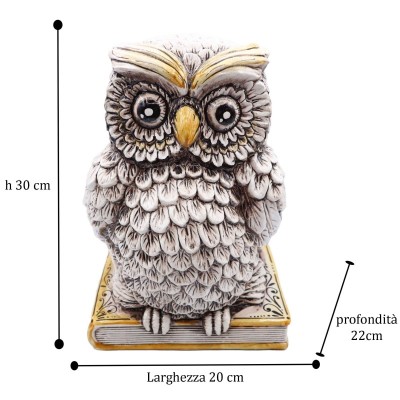 Owl on Book, Caltagirone Ceramics, Antiqued White, in various Sizes, Mod BR - 
