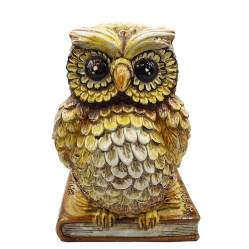 Owl on Book, Caltagirone Ceramics, Yellow, in various sizes (1pc) -  2