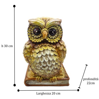 Owl on Book, Caltagirone Ceramics, Yellow, in various sizes (1pc) - 