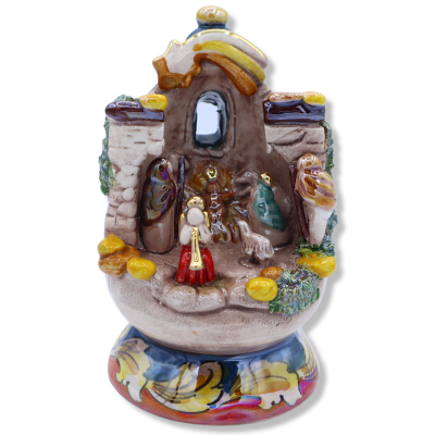 Handmade nativity scene, in egg, in fine Caltagirone ceramic, decorations in 24k pure gold, approx. h13.5 cm. Form NF - 