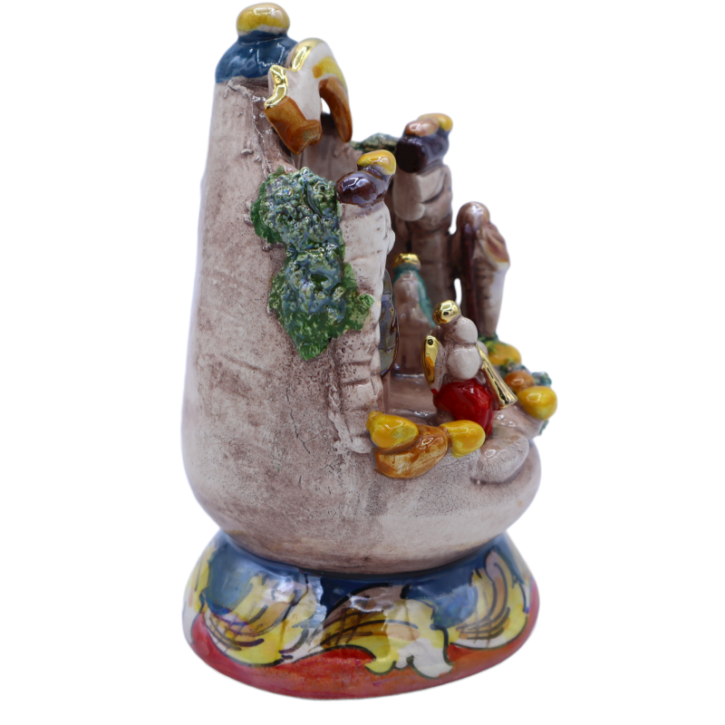 Handmade nativity scene, in egg, in fine Caltagirone ceramic, decorations in 24k pure gold, approx. h13.5 cm. Form NF - 