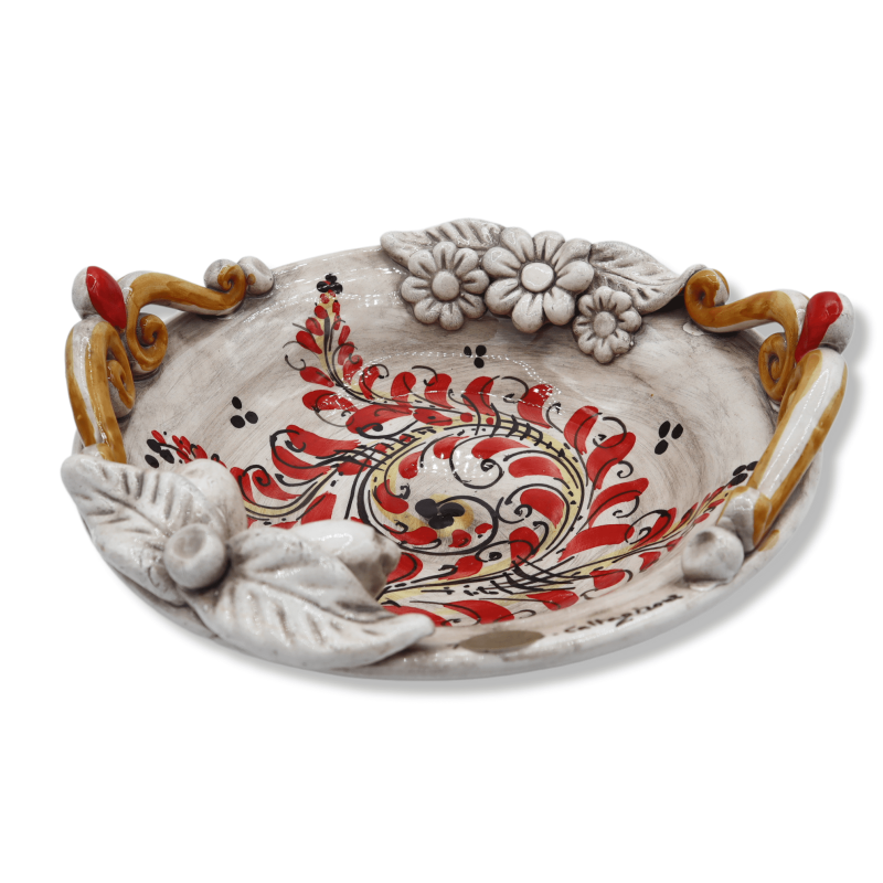 Centrotavola in ceramica Caltagirone, decoro '600 rosso, diametro 26 cm ca. Mod RP - 
