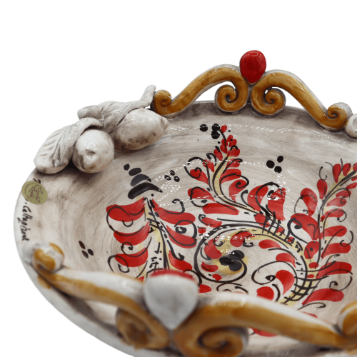 Centro de mesa em cerâmica Caltagirone, decoração vermelho '600, diâmetro aproximado de 26 cm. modo rp -  2