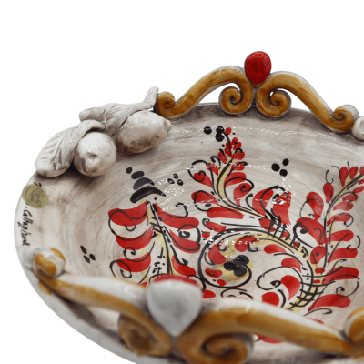 Centre de table en céramique de Caltagirone, décor rouge XVIIème siècle, diamètre environ 26 cm. Mod RP - 