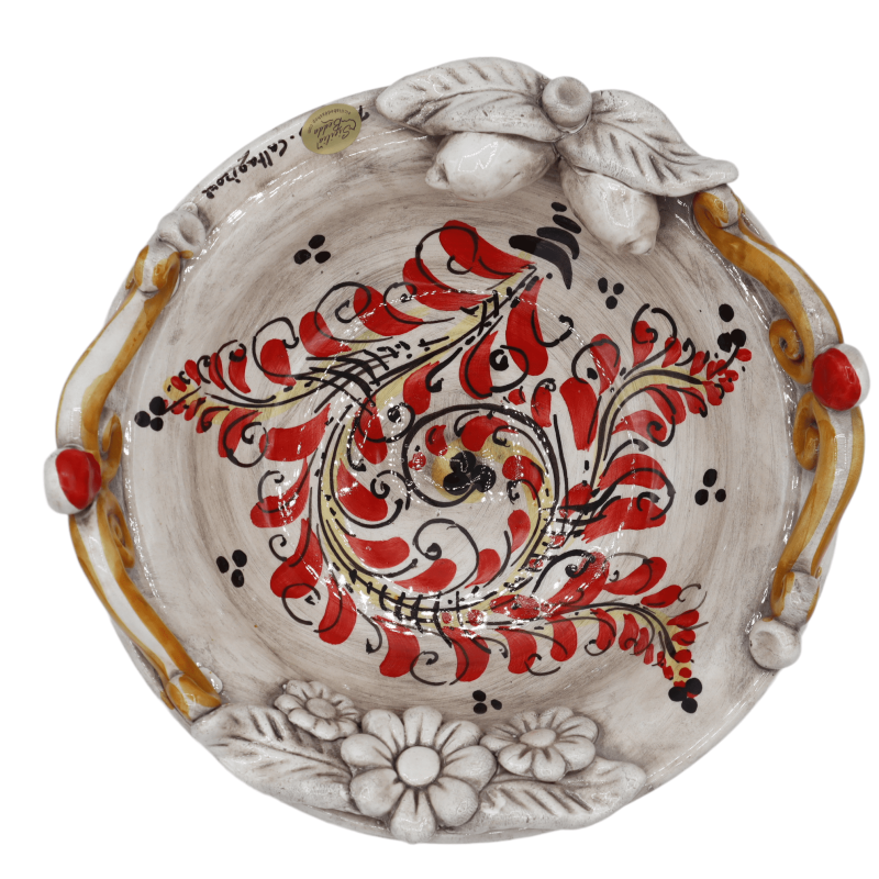 Centre de table en céramique de Caltagirone, décor rouge XVIIème siècle, diamètre environ 26 cm. Mod RP - 
