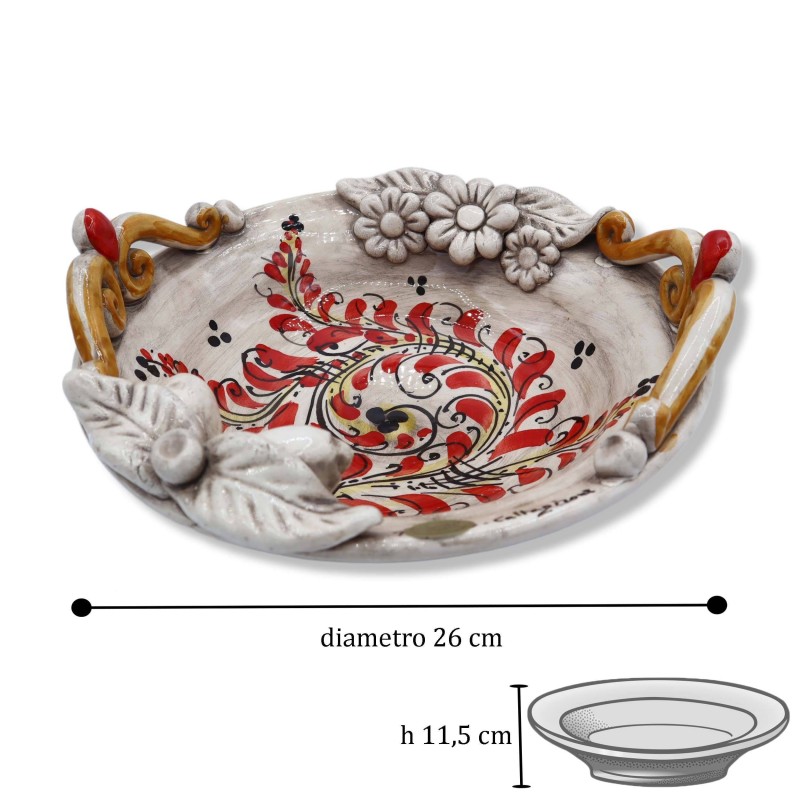 Centre de table en céramique de Caltagirone, décor rouge XVIIème siècle, diamètre environ 26 cm. Mod RP - 