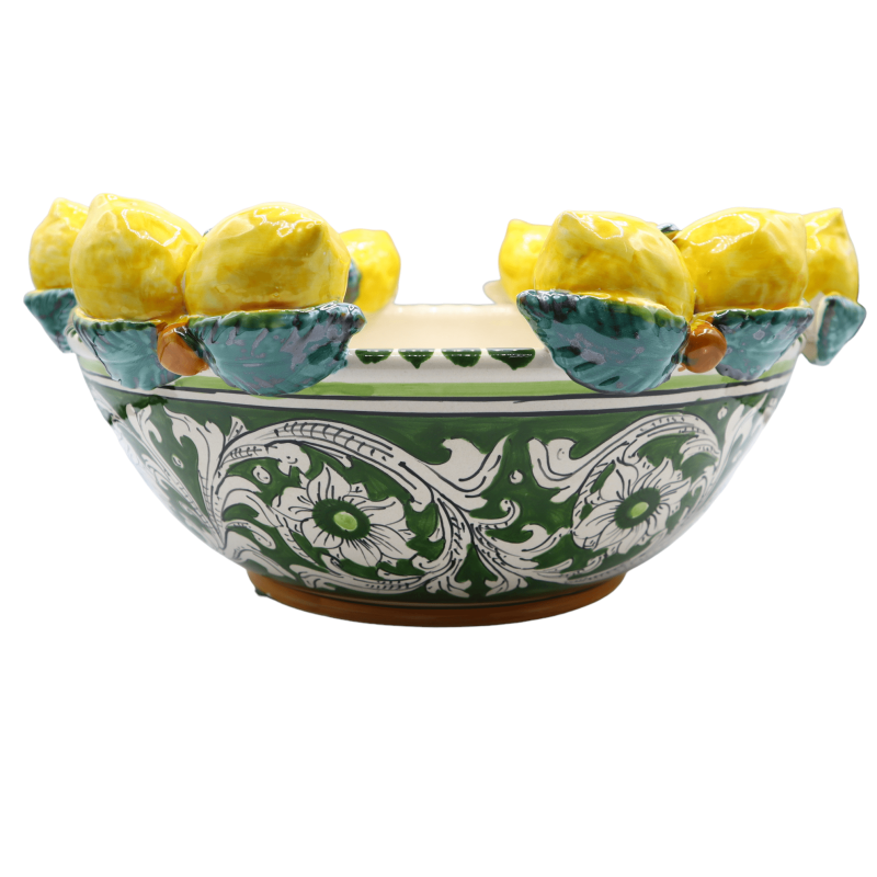 Centre de table en céramique Caltagirone, décor baroque vert et citron, diamètre environ 38 cm. Mod AK - 