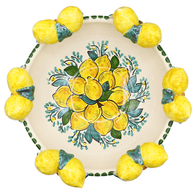 Centre de table en céramique Caltagirone, décor baroque vert et citron, diamètre environ 38 cm. Mod AK - 