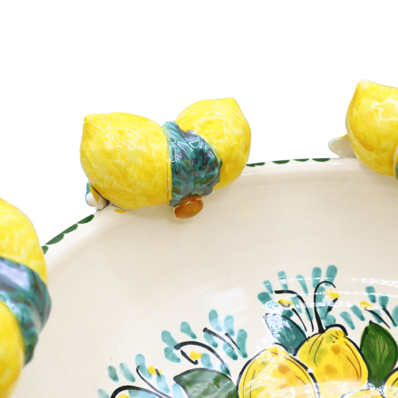 Centre de table en céramique Caltagirone, décor baroque vert et citron, diamètre environ 38 cm. Mod AK - 