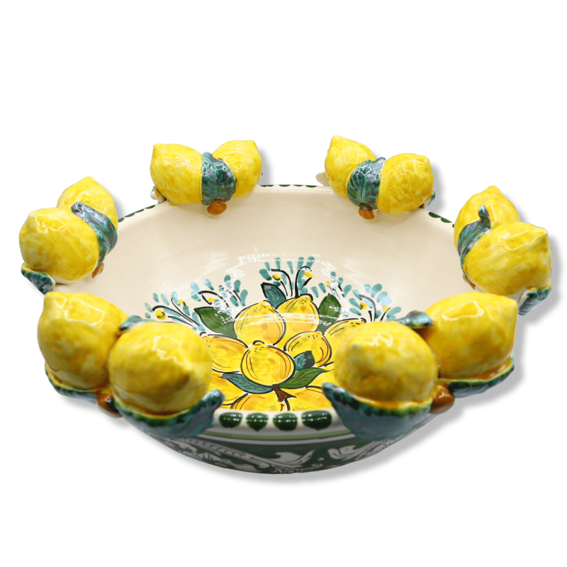Centre de table en céramique Caltagirone, décor baroque vert et citron, diamètre environ 38 cm. Mod AK - 