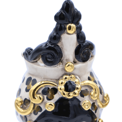 Paire de Têtes de Maure Caltagirone avec Couronne, décoration Tachetée et détails en émail OR pur 24K, h environ 25 cm. 