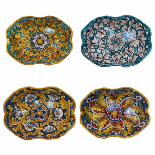 Tray bottom barock form, keramik av Caltagirone, tillgänglig i olika dekorationer och färger, storlekar cm 30x23 h6 - 