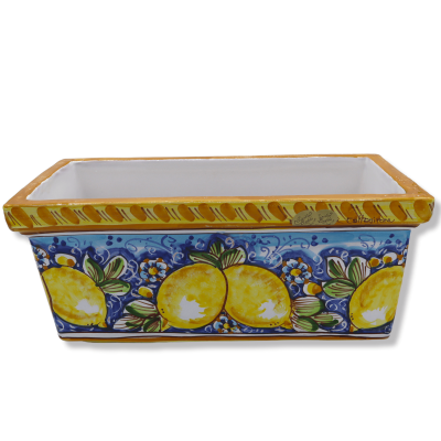 Jarrón rectangular de cerámica de Caltagirone, con decoración de limón sobre fondo azul, disponible en cinco tamaños (1 