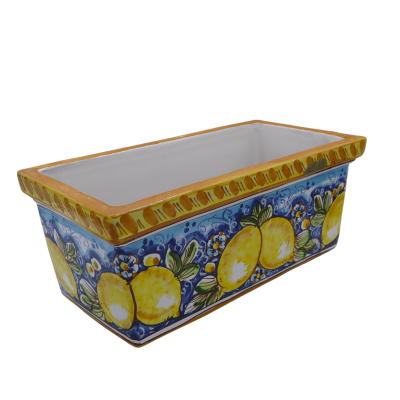 Vase boîte rectangulaire en céramique de Caltagirone, décor citron sur fond bleu, disponible en cinq tailles - (1 pièce)