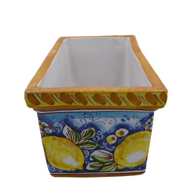 Cassetta vaso rettangolare in Ceramica Caltagirone, decoro limoni su fondo blu, in cinque opzioni dimensioni - (1Unità) 