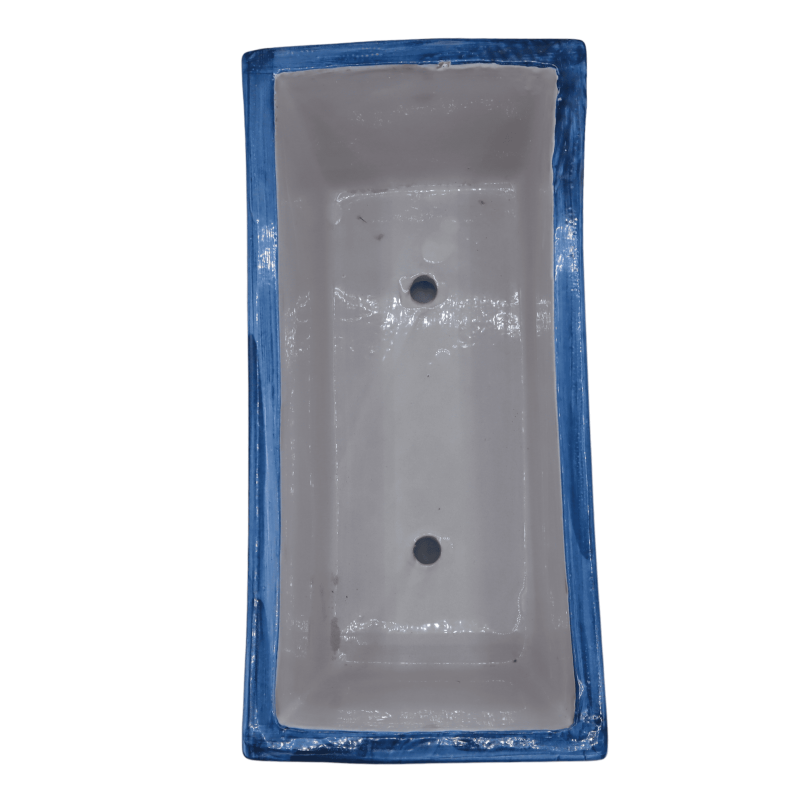 Jarrón rectangular en cerámica de Caltagirone, decoración barroca y flores sobre fondo azul, en cinco opciones de tamaño