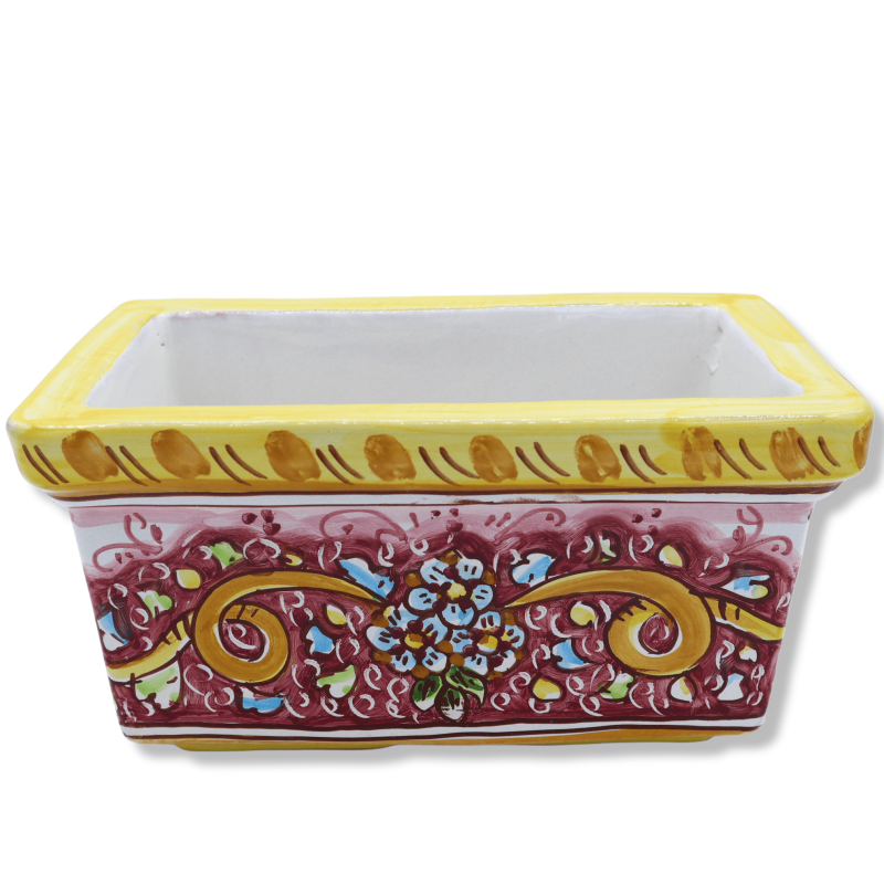 Boîte à vase rectangulaire en céramique de Caltagirone, décoration baroque sur fond rouge, en cinq tailles - (1pc) - 
