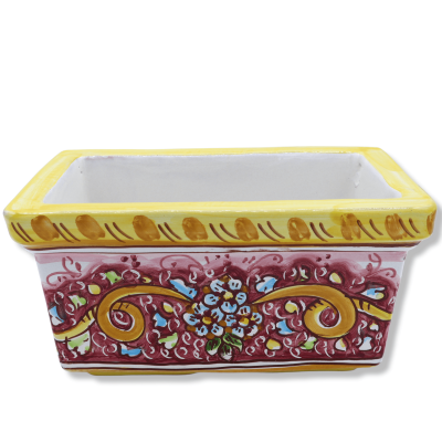 Jarrón rectangular de cerámica de Caltagirone, con decoración barroca sobre fondo rojo, disponible en cinco tamaños (1 u