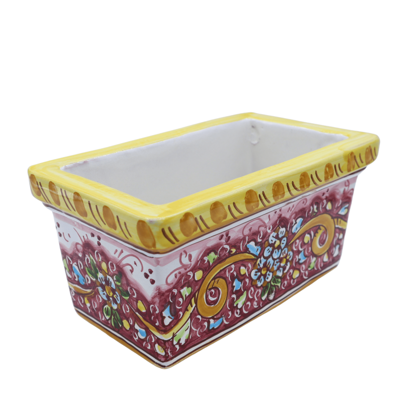 Rechteckige Vasenbox aus Caltagirone-Keramik, Barockdekor auf rotem Hintergrund, in fünf Größenoptionen - (1 Stück) - 