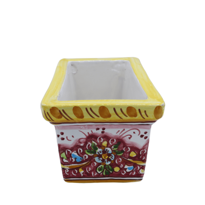 Rechteckige Vasenbox aus Caltagirone-Keramik, Barockdekor auf rotem Hintergrund, in fünf Größenoptionen - (1 Stück) - 