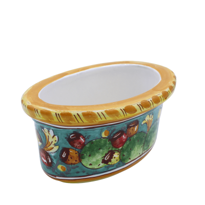 Caixa vaso oval em cerâmica Caltagirone com decoração de figo da Índia, em 2 opções de tamanho - (1 unidade) - 