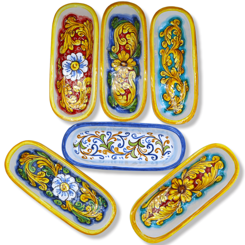 Ovale Schale, Caltagirone-Keramik, Taschenleerer/Kammhalter, L ca. 25 x 10 cm. (1 Stück) verschiedene Dekorationen - 