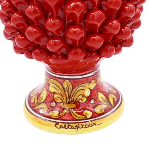 Sicilian pine cone in Caltagirone ceramic, Red with baroque decoration base, h 25 cm approx. Mod TD -  2
