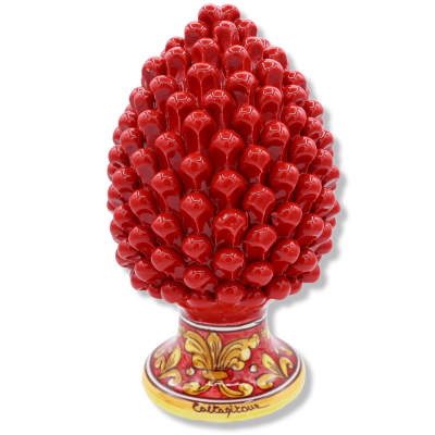 Sizilianischer Tannenzapfen aus Caltagirone-Keramik mit der Option ca. 25 cm oder 30 cm hoch. (1 Stück) Roter, barocker 