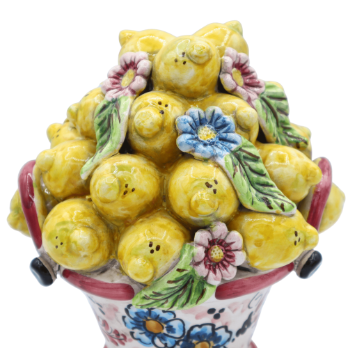 Cesto central em cerâmica Caltagirone, h aproximadamente 20 cm. aplicações de limões e flores -  2
