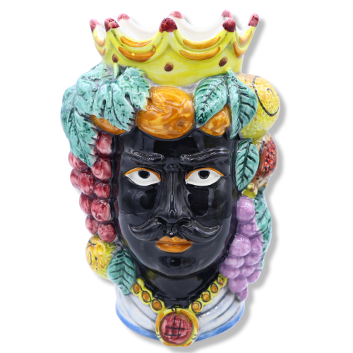 Tête de Maure sicilienne (1 pièce) h environ 25 cm Caltagirone avec couronne et fruits