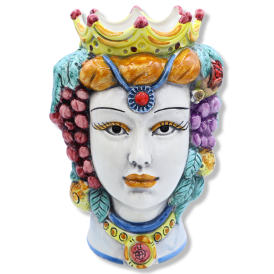 Cabeça de mouro siciliano (1 peça) h aproximadamente 25 cm Caltagirone com Coroa e Fruta - 