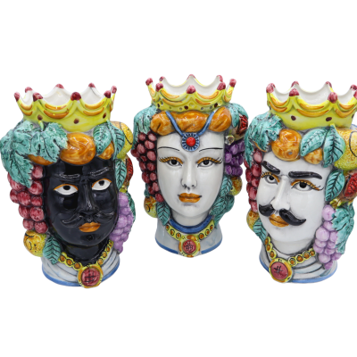 Testa di Moro Siciliane (1Unità) h 25 cm ca. Caltagirone con Corona e Frutta - 