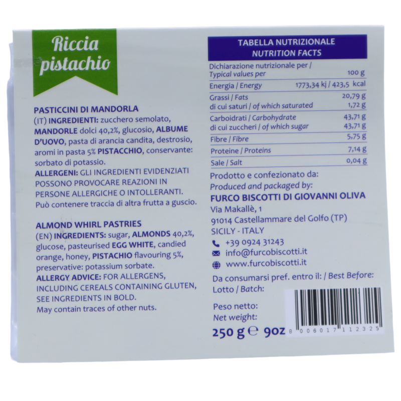 Bollería de almendras, rizo de pistacho, 250g - 