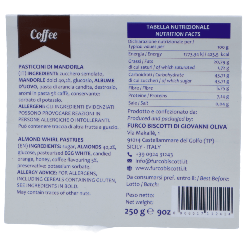 Pastéis de Amêndoa com Café, 250g - 