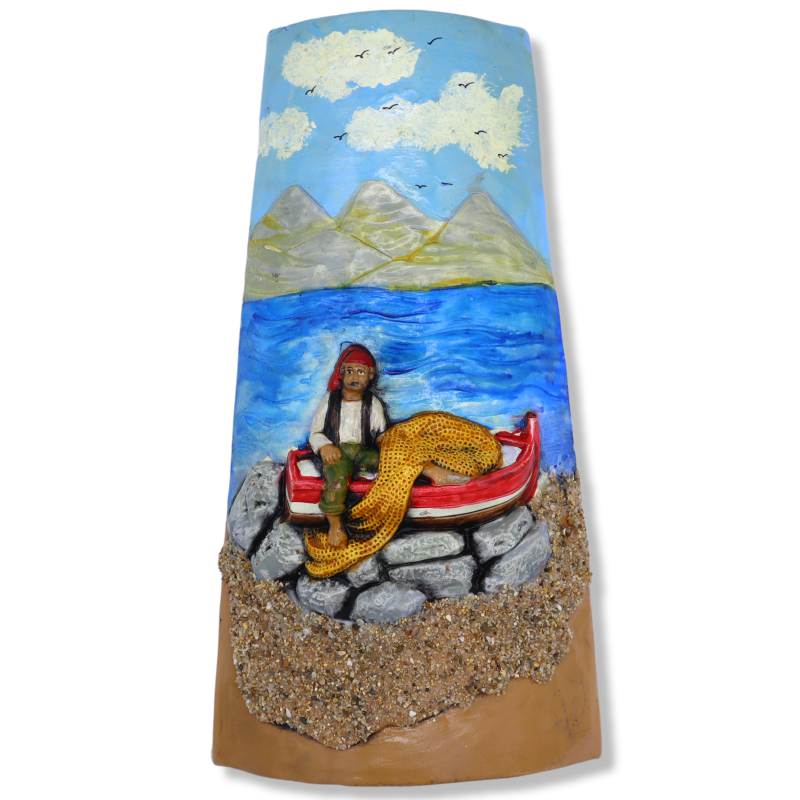 Tegola in Ceramica Siciliana con rilievi, h 30 cm, disponibile con vari decori - Mod MB - 