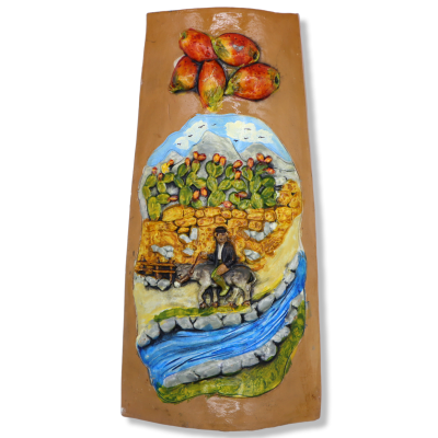Sicilian ceramic tile with embossed decorations, h 30 cm (1 unit), with various decoration options - 