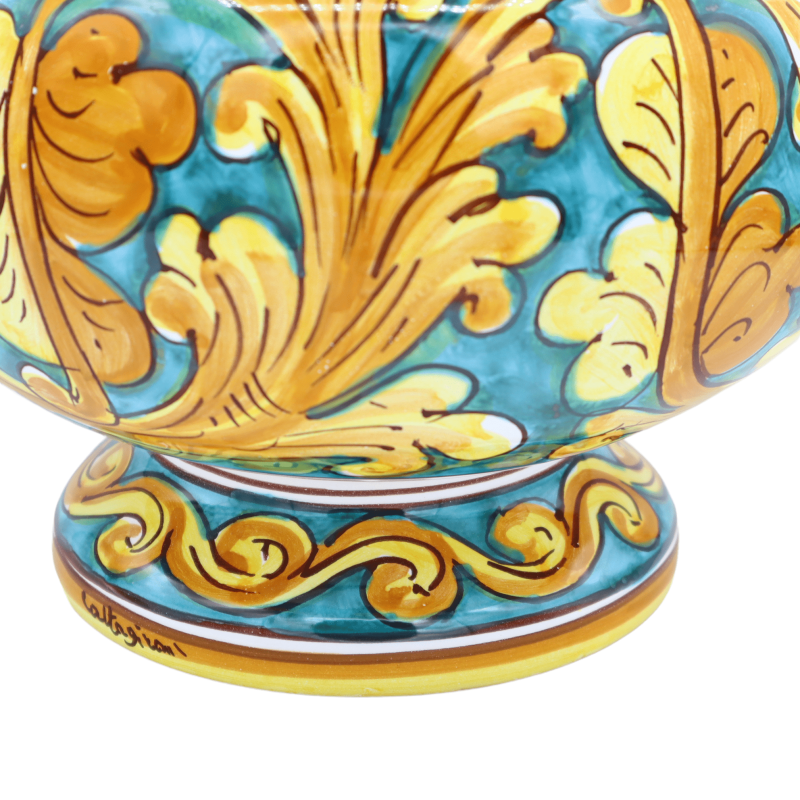 Zuppiera in Ceramica Caltagirone, L 28 x h 27 cm ca. decoro barocco palmetta e fondo verderame - 