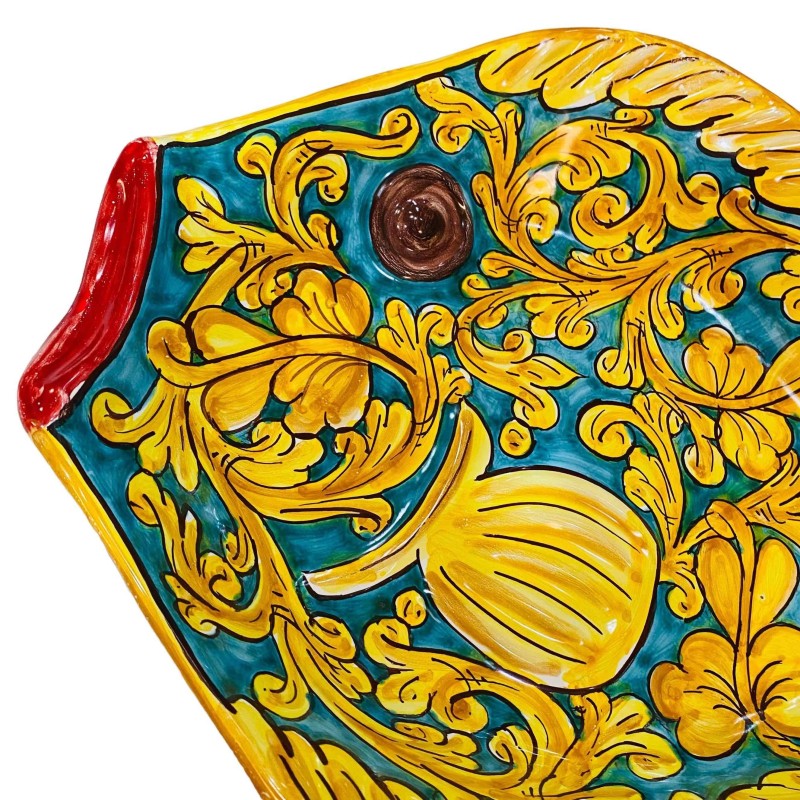 Plate tray med flödesform Ceramic fisk av Caltagirone bakgrund Verderame och dekoration Barock - storlekar 40x30 cm - 