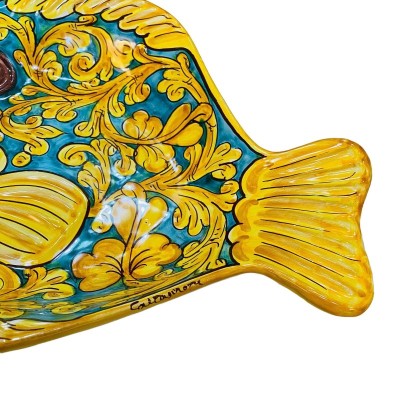 Plate dienblad met vloeibare vorm van Ceramic vis van Caltagirone achtergrond Verderame en decoratie Baroque - maten 40x