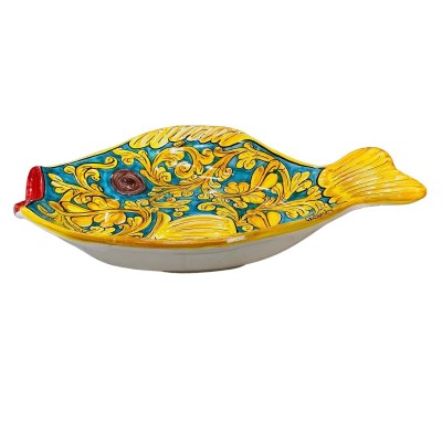 Plate dienblad met vloeibare vorm van Ceramic vis van Caltagirone achtergrond Verderame en decoratie Baroque - maten 40x
