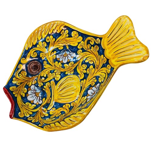 Fischförmige Servierplatte aus Caltagirone-Keramik, Barock- und Blumendekor, zwei Größenoptionen (1 Stück) -  2