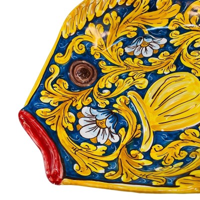 Bandeja de servicio en forma de pez de cerámica Caltagirone, decoración barroca y floral, dos opciones de tamaño (1ud) -